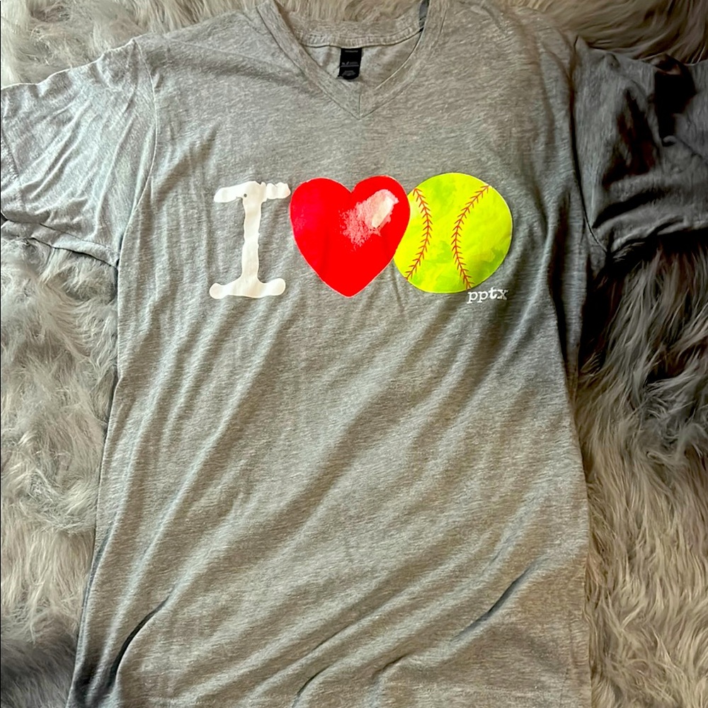 Tultex Gray and Red Short Sleeve Tee with Heart and Tennis Design